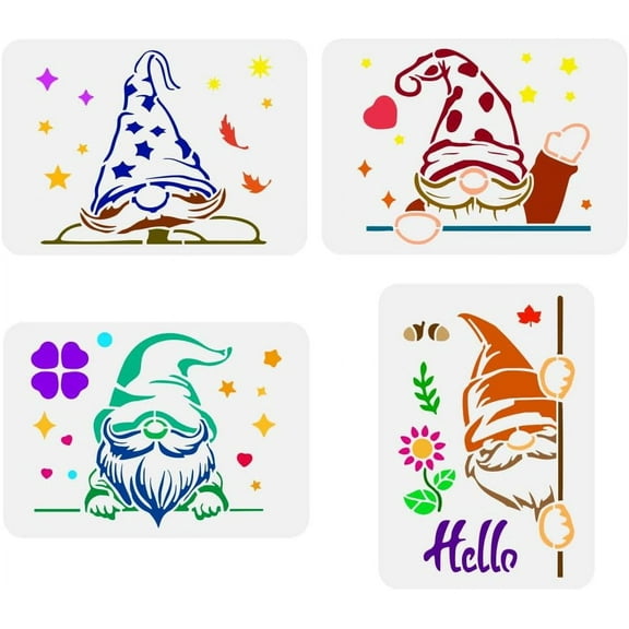 4 PCS Peeping Gnomes Painting Stencil 8.3x11.7inch Reusable Gnomes Pattern Drawing Template Decorative for Painting on Wood Wall Furniture