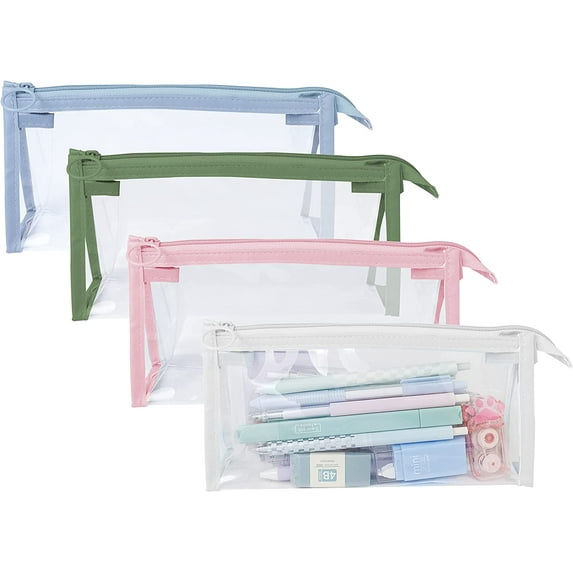4 PCS Pencil Cases Pen Pouch Transparent Clear Marker Pouch with Zipper, Exam Pencil Storage Bag Multi-Purpose Travel Cosmetic Makeup Bag,Students Adults Teen