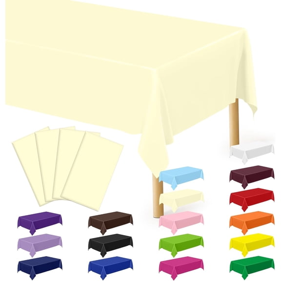 4 PCS Picnic Table Cover, 54 x 108 Inches Plastic Disposable Tablecloth, Ivory Smooth Rectangle Tablecloth, Indoor or Outdoor Parties Birthdays Wedding Decor, Leakproof and Waterproof