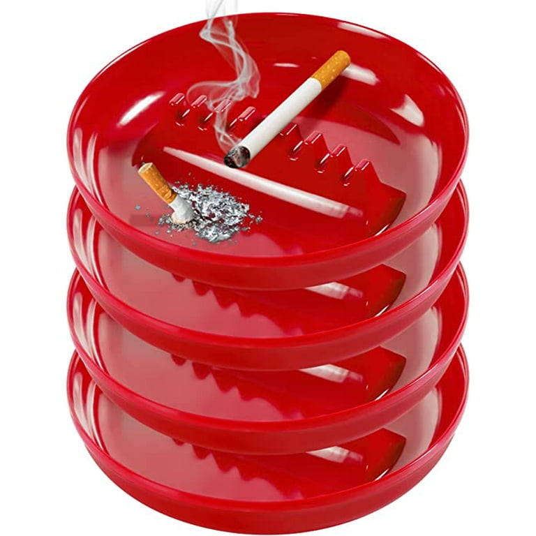 4 PCS Plastic Ashtrays for Cigarettes Cigar, Ash Tray Round Plastic  Melamine Tabletop Ashtrays For Indoor/Outdoor, Patio, Restaurant Style,Red  