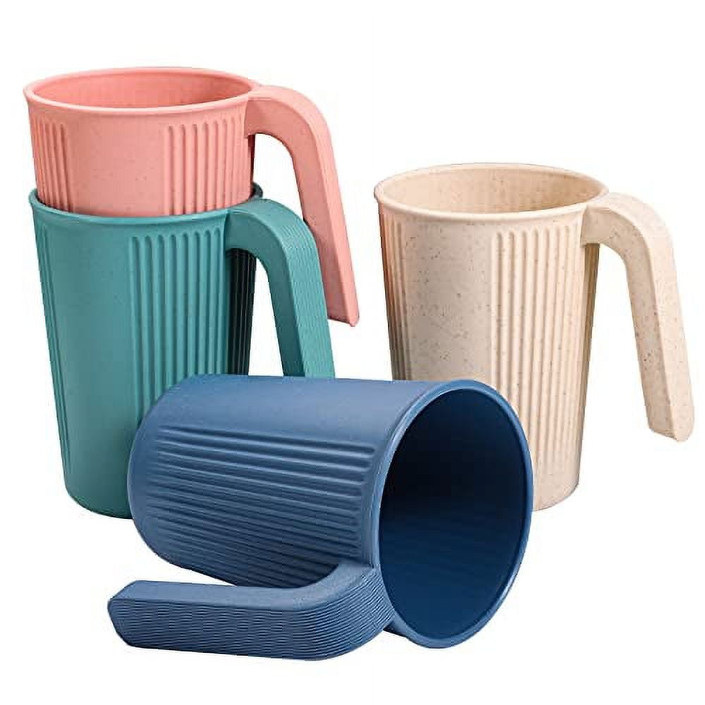 4 PCS Plastic Cups with Handles, Unbreakable Coffee Mugs Picnic Camping