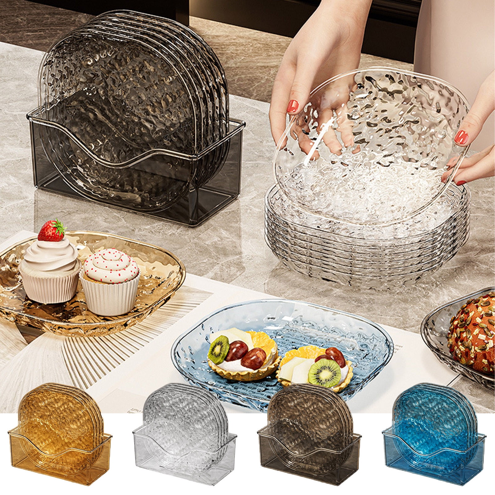 4 PCS Plastic Serving Trays, Stackable Dinner Plates, Dishwasher Safe ...