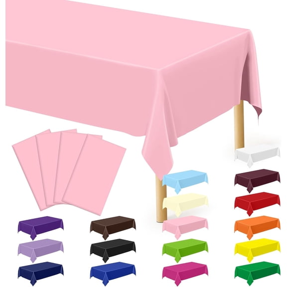 4 PCS Plastic Table Cloth Disposable, 54 x 108 Inches Pink Tablecloth, Plastic Table Cover Rectangle Tablecloth for Baby Shower Decorations and Wedding Party, Tablecloths of Leakproof Home Essentials