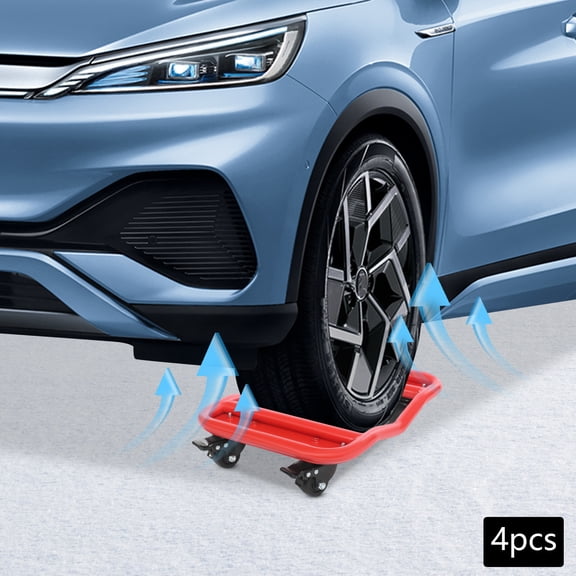 4 PCS Portable Tyre Trolley 6000 Lbs Red Wheel Dolly Vehicle Tyre Skates for Cars Trucks ATVs Lawnmowers