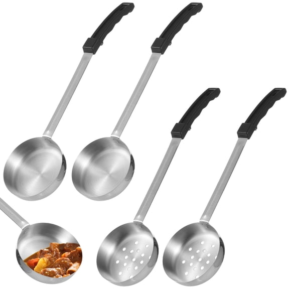 4 Pack Stainless Steel Portion Control Ladle Set - 6 oz Slotted Soup Serving Spoons with Hanging Holes | Serving Ladles with Curved Handle for Cooking, Dieting & Meal Prep