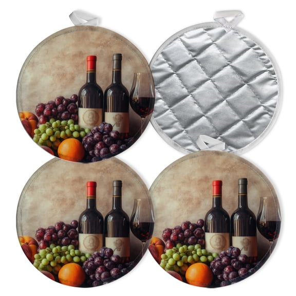 4 PCS Pot Holders for Kitchen,Potholders Sets with Hook for Oven,Cooking,Baking,2 Bottles Of Wine Glasses With Red And White Wine