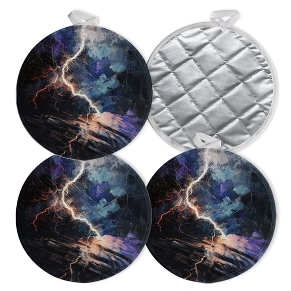 4 PCS Pot Holders for Kitchen,Potholders Sets with Hook for Oven,Cooking,Baking,Abstract Lightning Striking In Dark Sky