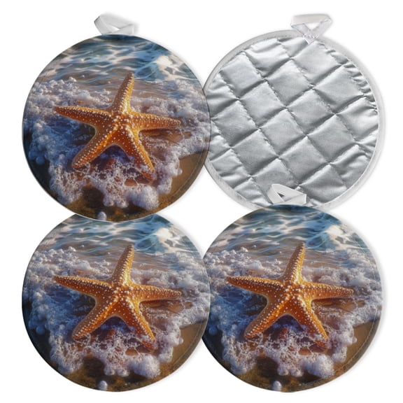 4 PCS Pot Holders for Kitchen,Potholders Sets with Hook for Oven,Cooking,Baking,Abstract - Mosaic Starfish On Seaside - Themed Background