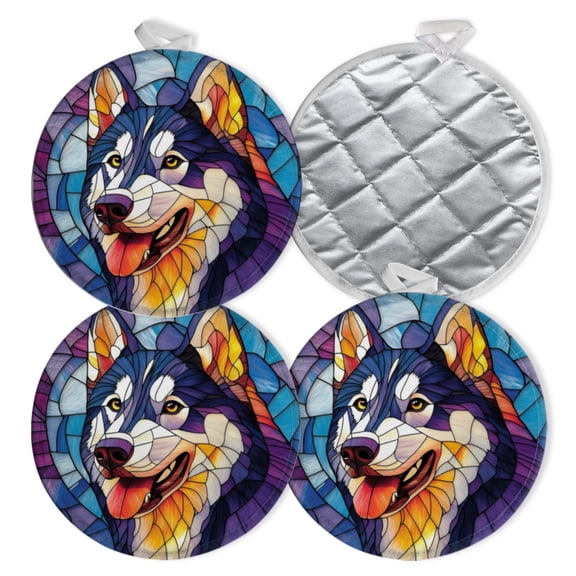 4 PCS Pot Holders for Kitchen,Potholders Sets with Hook for Oven,Cooking,Baking,Alaskan Malamute With Colorful