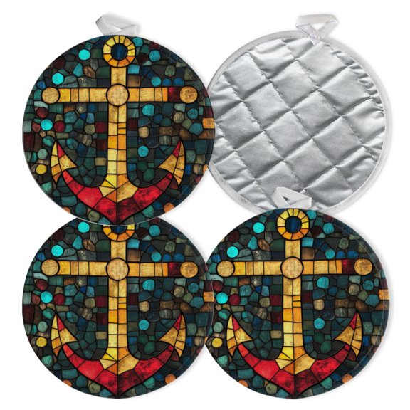 4 PCS Pot Holders for Kitchen,Potholders Sets with Hook for Oven,Cooking,Baking,Anchor With Geometric And Color - Varied Design
