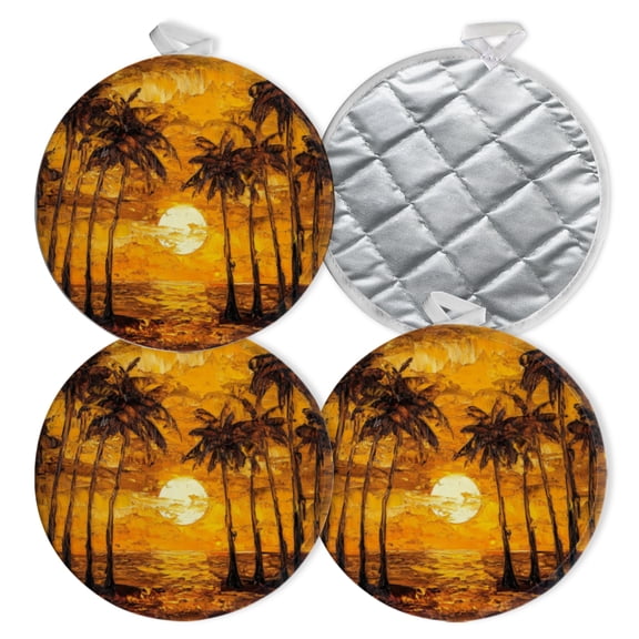4 PCS Pot Holders for Kitchen,Potholders Sets with Hook for Oven,Cooking,Baking,Beach At Dusk With Golden Sun