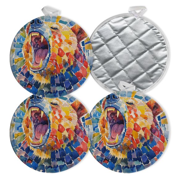 4 PCS Pot Holders for Kitchen,Potholders Sets with Hook for Oven,Cooking,Baking,Bear With An Open Mouth