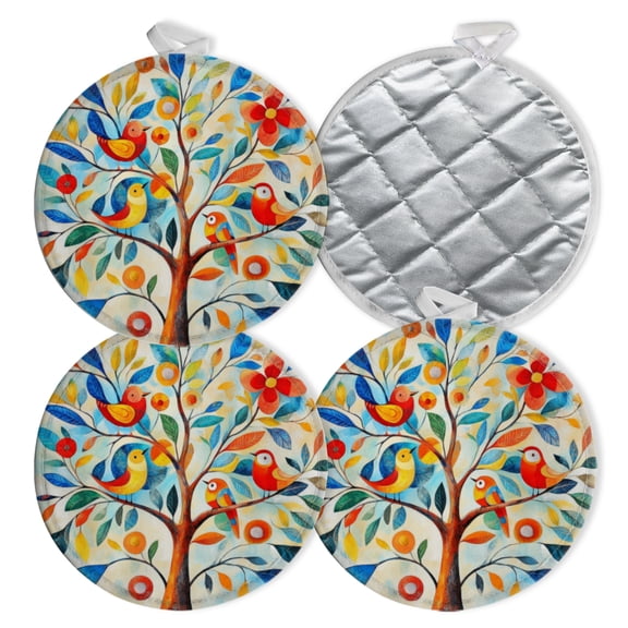 4 PCS Pot Holders for Kitchen,Potholders Sets with Hook for Oven,Cooking,Baking,Birds In Multihued Arboreal Setting