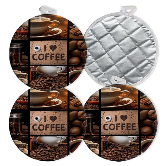 4 PCS Pot Holders for Kitchen,Potholders Sets with Hook for Oven,Cooking,Baking,Collage Of Coffee Images