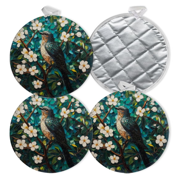 4 PCS Pot Holders for Kitchen,Potholders Sets with Hook for Oven,Cooking,Baking,Collage - Style Flower And Bird