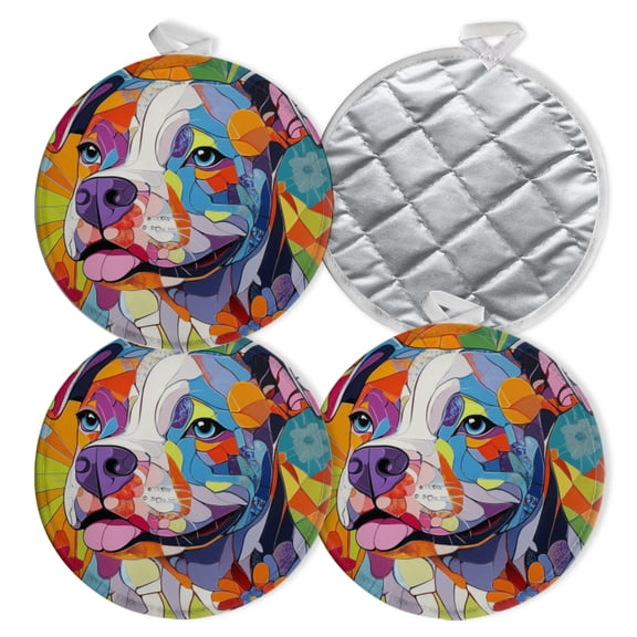 4 PCS Pot Holders for Kitchen,Potholders Sets with Hook for Oven,Cooking,Baking,Color - Blocked Pitbull Portrait