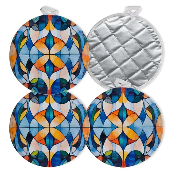 4 PCS Pot Holders for Kitchen,Potholders Sets with Hook for Oven,Cooking,Baking,Color - Rich Geometric Design With Symmetry