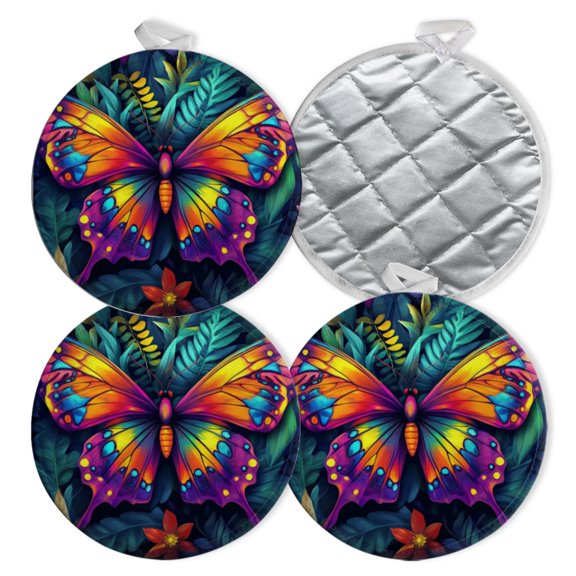 4 PCS Pot Holders for Kitchen,Potholders Sets with Hook for Oven,Cooking,Baking,Colorful Butterfly With Floral Pattern In The Background