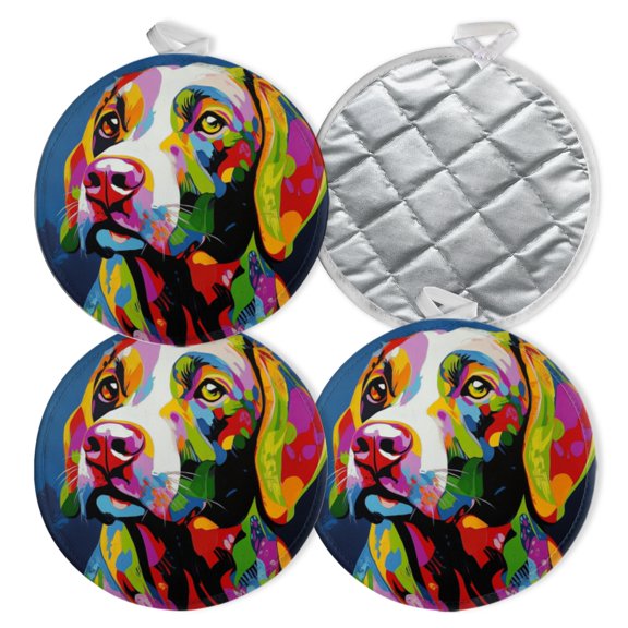 4 PCS Pot Holders for Kitchen,Potholders Sets with Hook for Oven,Cooking,Baking,Colorful Dog Head In Pop - Art Style
