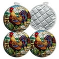 thumbnail image 1 of 4 PCS Pot Holders for Kitchen,Potholders Sets with Hook for Oven,Cooking,Baking,Colorful Stained Glass Art Depicting Large Rooster, 1 of 7
