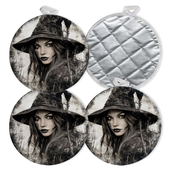 4 PCS Pot Holders for Kitchen,Potholders Sets with Hook for Oven,Cooking,Baking,Cool Witch In The Woods