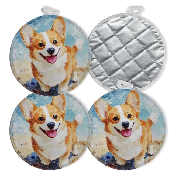 4 PCS Pot Holders for Kitchen,Potholders Sets with Hook for Oven,Cooking,Baking,Corgi With Cheerful Expression