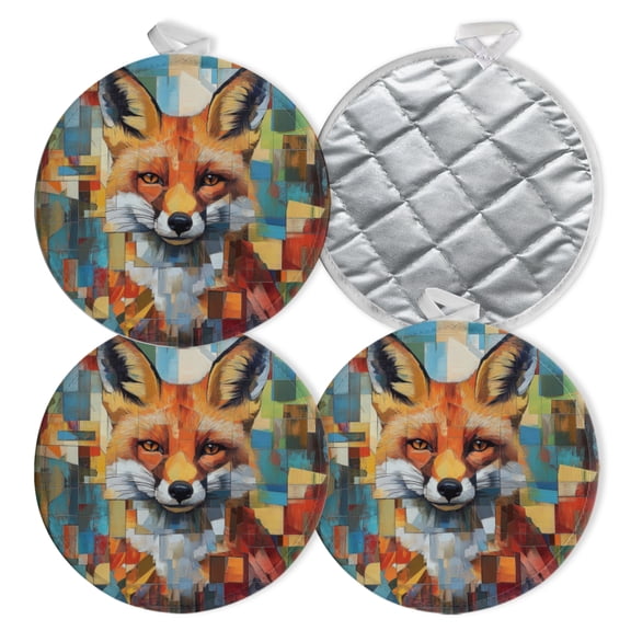 4 PCS Pot Holders for Kitchen,Potholders Sets with Hook for Oven,Cooking,Baking,Creative Fox Colorful Creative Pattern