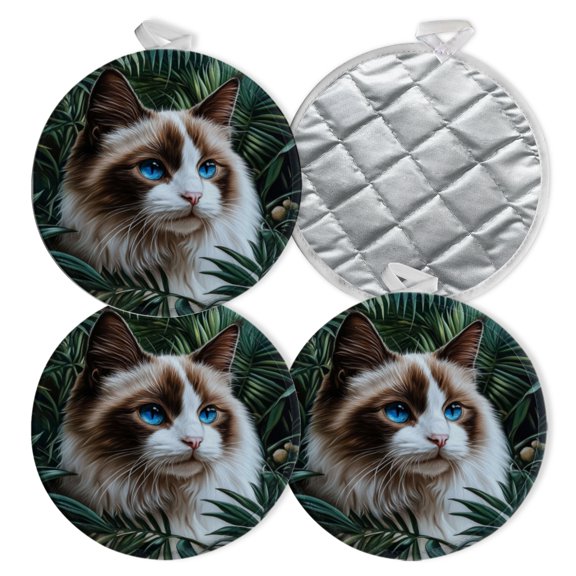 4 PCS Pot Holders for Kitchen,Potholders Sets with Hook for Oven,Cooking,Baking,Cute Ragdoll Cat