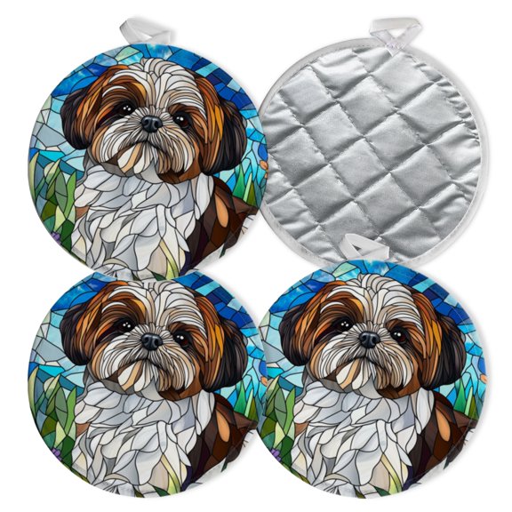 4 PCS Pot Holders for Kitchen,Potholders Sets with Hook for Oven,Cooking,Baking,Cute Shih Tzu Dog