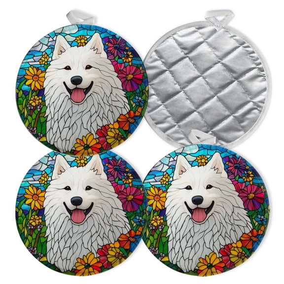4 PCS Pot Holders for Kitchen,Potholders Sets with Hook for Oven,Cooking,Baking,Cute White Samoyed Dog With Tongue Out