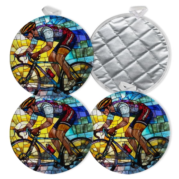 4 PCS Pot Holders for Kitchen,Potholders Sets with Hook for Oven,Cooking,Baking,Cyclist Riding Road Bike In Race