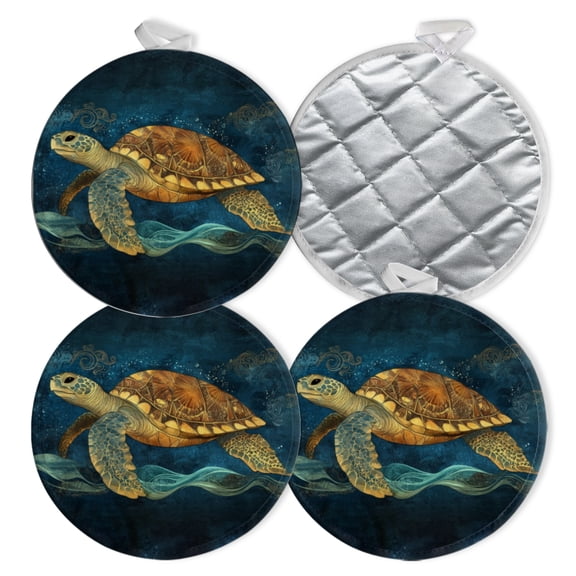 4 PCS Pot Holders for Kitchen,Potholders Sets with Hook for Oven,Cooking,Baking,Detailed Illustration Of Ancient Sea Turtle