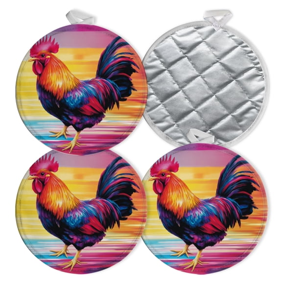 4 PCS Pot Holders for Kitchen,Potholders Sets with Hook for Oven,Cooking,Baking,Dynamic Rooster In Blazing Colors
