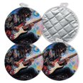 thumbnail image 1 of 4 PCS Pot Holders for Kitchen,Potholders Sets with Hook for Oven,Cooking,Baking,Electric Guitar Being Played By The Man, 1 of 7