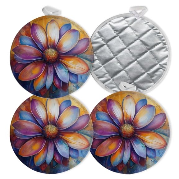 4 PCS Pot Holders for Kitchen,Potholders Sets with Hook for Oven,Cooking,Baking,Expressive Flower Canvas
