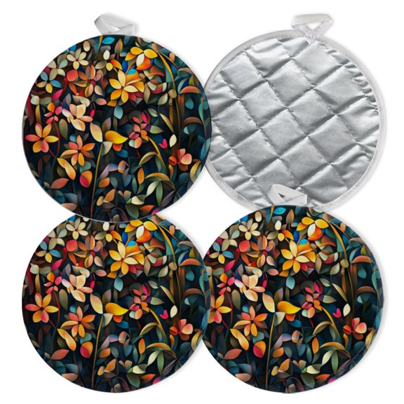 4 PCS Pot Holders for Kitchen,Potholders Sets with Hook for Oven,Cooking,Baking,Floral - Based Abstract Art