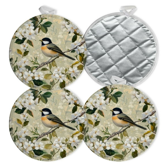 4 PCS Pot Holders for Kitchen,Potholders Sets with Hook for Oven,Cooking,Baking,Floral Landscape With Singing Bird