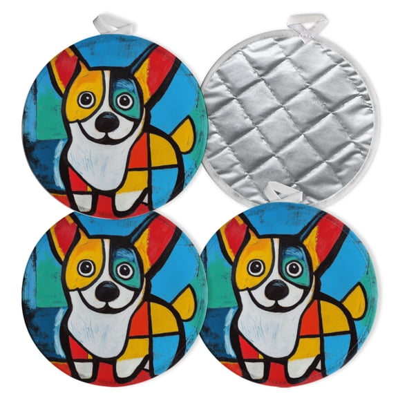 4 PCS Pot Holders for Kitchen,Potholders Sets with Hook for Oven,Cooking,Baking,Geometric - Colored Corgi