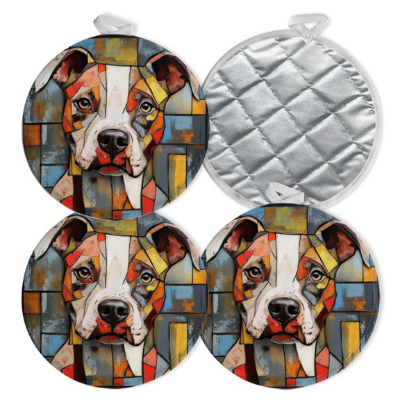 4 PCS Pot Holders for Kitchen,Potholders Sets with Hook for Oven,Cooking,Baking,Geometric - Styled Pitbull Painting