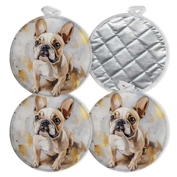 4 PCS Pot Holders for Kitchen,Potholders Sets with Hook for Oven,Cooking,Baking,Gold - Accented Frenchie Artwork