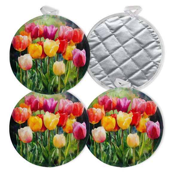 4 PCS Pot Holders for Kitchen,Potholders Sets with Hook for Oven,Cooking,Baking,Heritageinspired Traditional Traditional Dutch Tulips Art