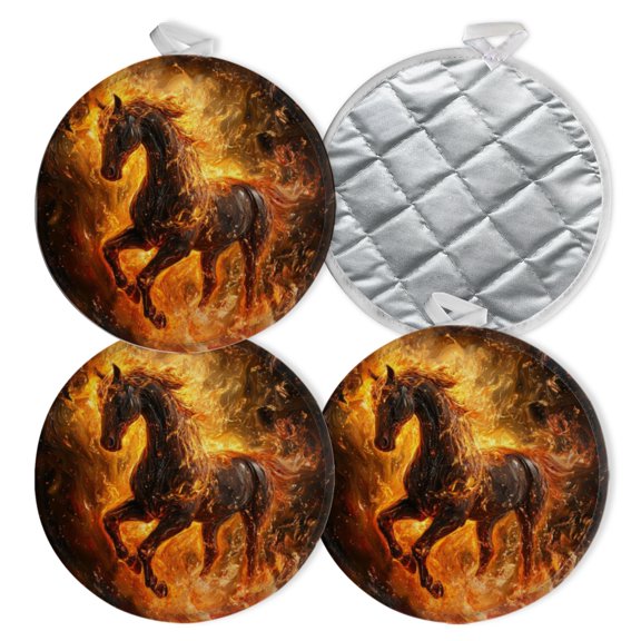 4 PCS Pot Holders for Kitchen,Potholders Sets with Hook for Oven,Cooking,Baking,Horse In Fiery Orbit