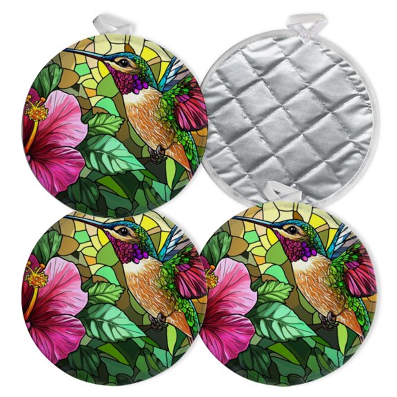 4 PCS Pot Holders for Kitchen,Potholders Sets with Hook for Oven,Cooking,Baking,Hummingbird And Hibiscus In The Style Of Ivan Shishkin