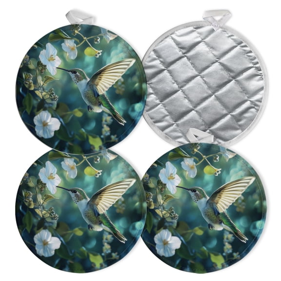 4 PCS Pot Holders for Kitchen,Potholders Sets with Hook for Oven,Cooking,Baking,Hummingbird Near Fragrant White Blossoms