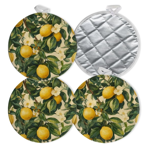 4 PCS Pot Holders for Kitchen,Potholders Sets with Hook for Oven,Cooking,Baking,Lemon - Filled Botanical Illustration