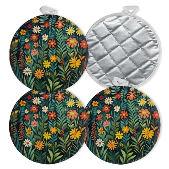 4 PCS Pot Holders for Kitchen,Potholders Sets with Hook for Oven,Cooking,Baking,Lush Greenery With Variety Of Blooms