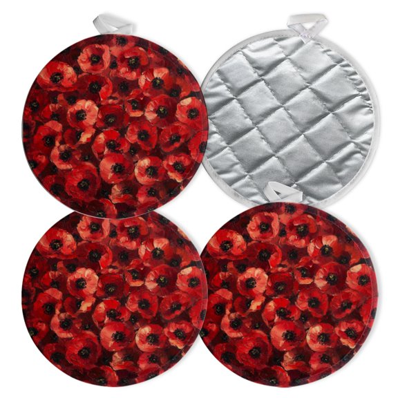 4 PCS Pot Holders for Kitchen,Potholders Sets with Hook for Oven,Cooking,Baking,Lush Poppy Flower Sea