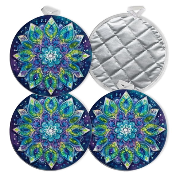 4 PCS Pot Holders for Kitchen,Potholders Sets with Hook for Oven,Cooking,Baking,Mandala With Vibrant Colors