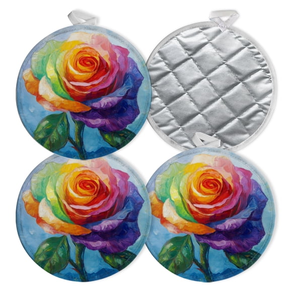 4 PCS Pot Holders for Kitchen,Potholders Sets with Hook for Oven,Cooking,Baking,Oil - Painted Rainbow Rose