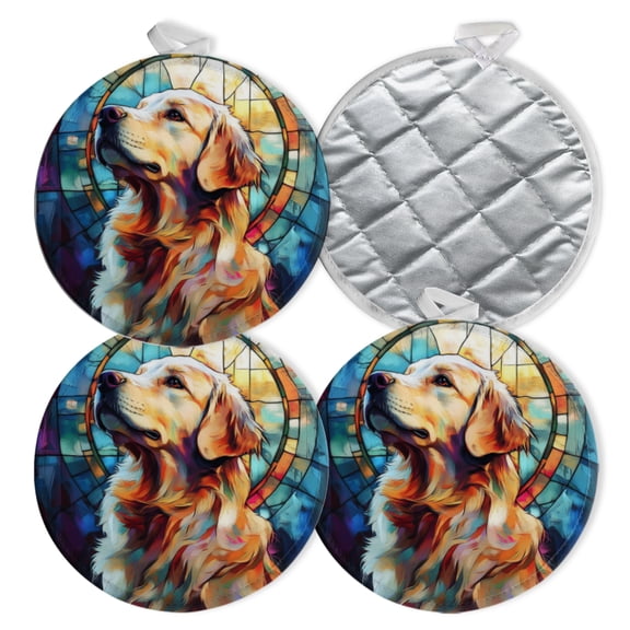 4 PCS Pot Holders for Kitchen,Potholders Sets with Hook for Oven,Cooking,Baking,Ornate - Patterned Canine Illustration